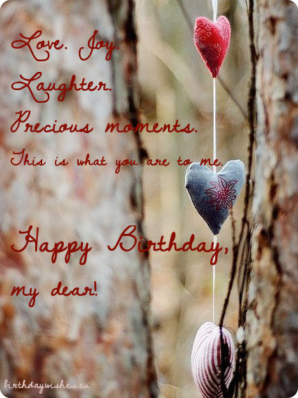Love. joy. laughter. precious moments. wife birthday wishes with cute hearts