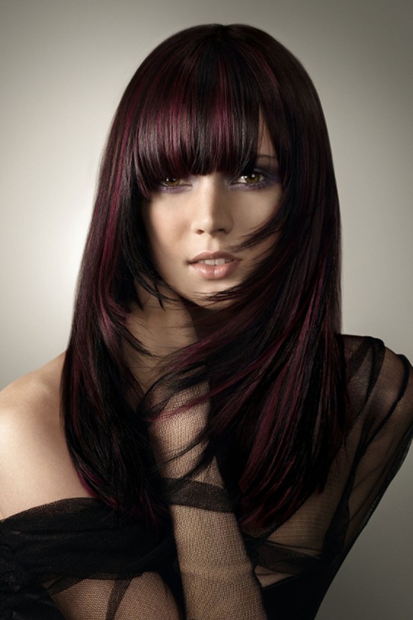 Red & black front cut Long Hairstyle