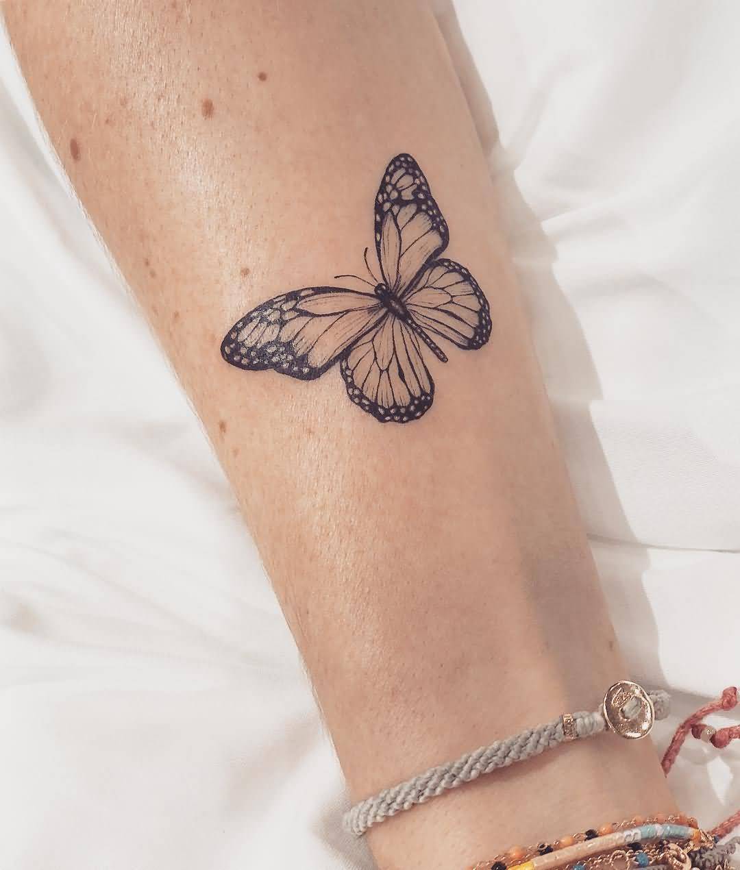 Amazing Butterfly Tattoo Black & White On Arm