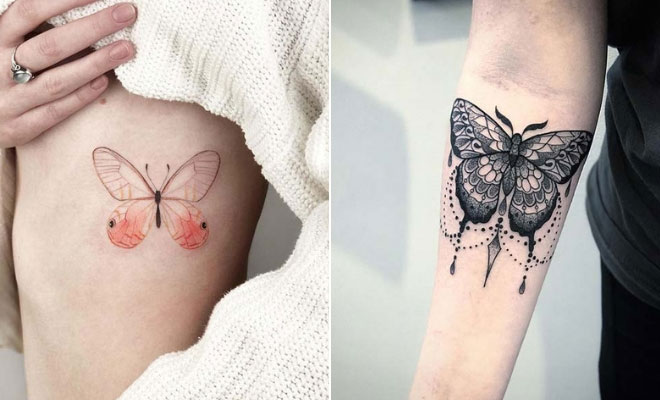 Butterfly and Fish Mix Tattoo For Girl