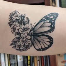 Flower and Butterfly Mix Tattoo