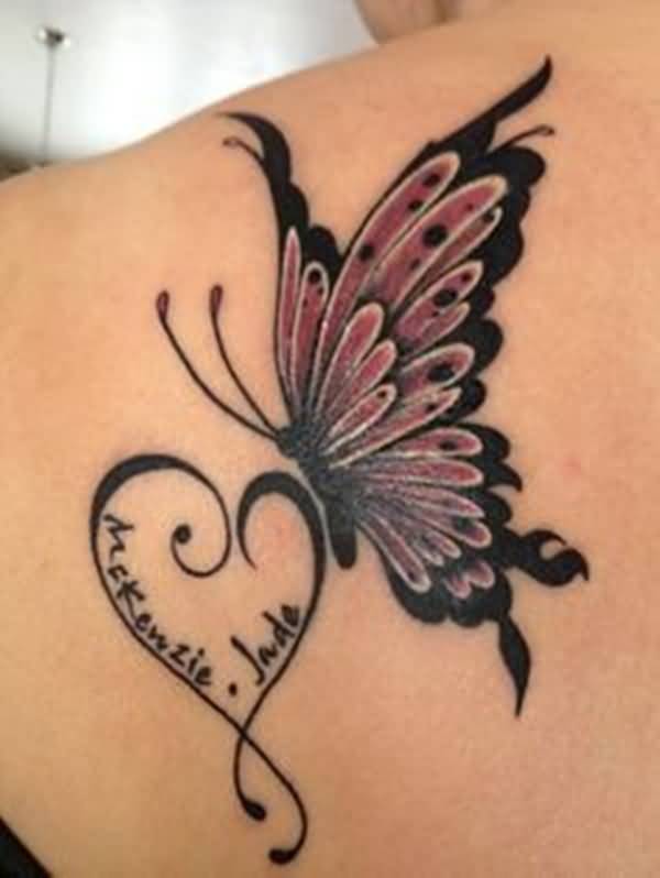 Memorial Flying Butterfly Tattoo With Heart