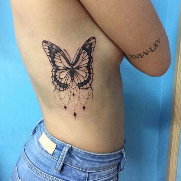 Traditional Ribside Butterfly Tattoo For Women