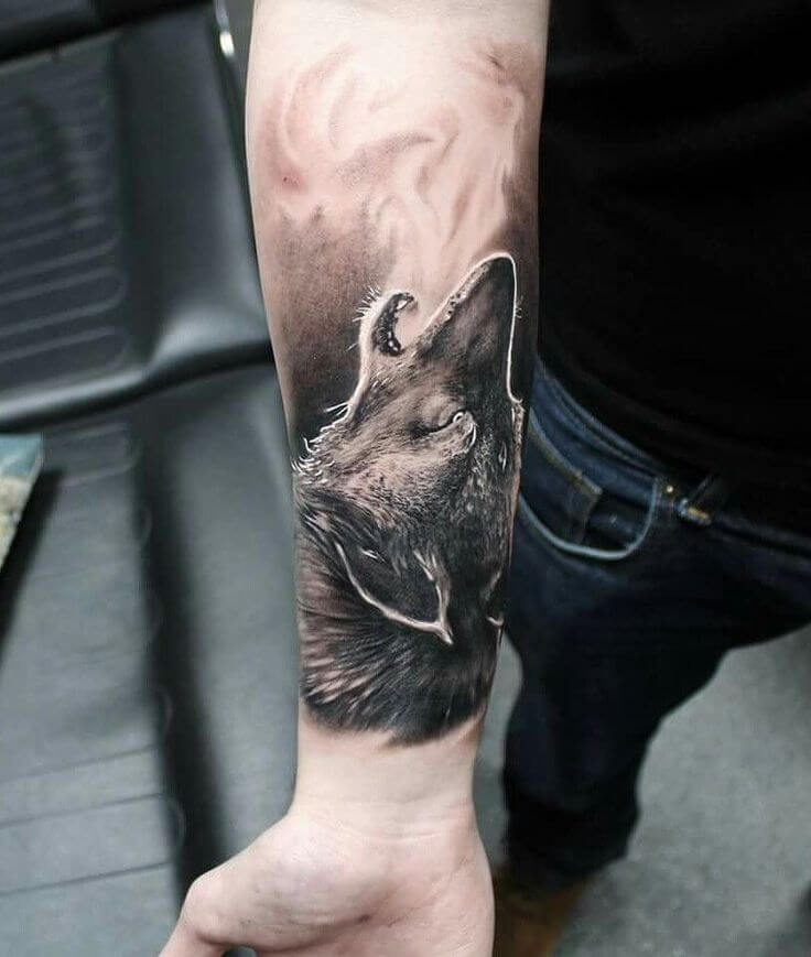 Unique Wolf Tattoo Design For Lower Arm